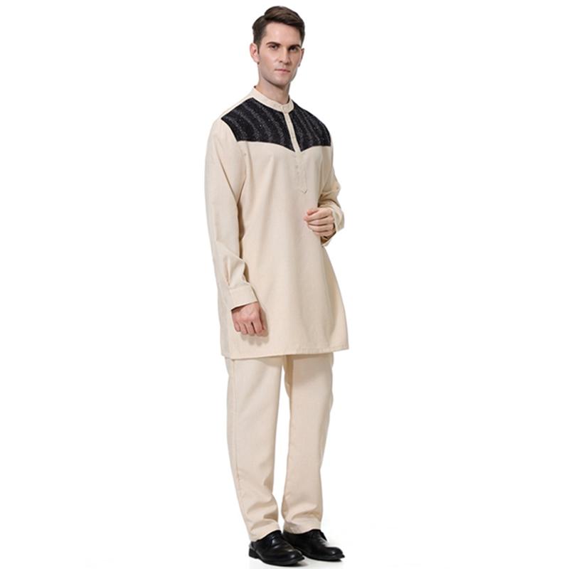 African Men's Agbada Suit - Bazin Jacquard Knee-Length Top With Ankle-Length Pants Islamic Muslim Wear