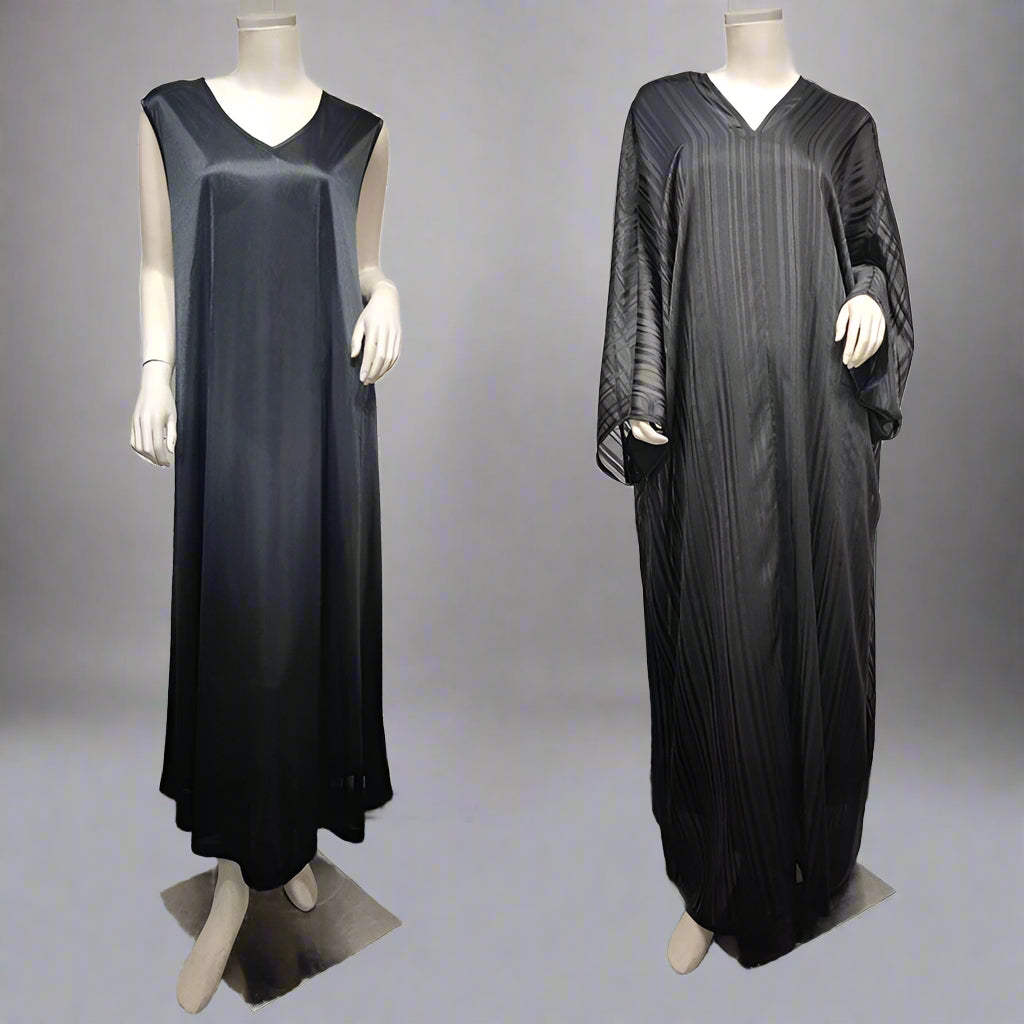 2 Pieces Set Shining Jacquard Muslim Women Abaya Dress With Inner Sleeveless Dress
