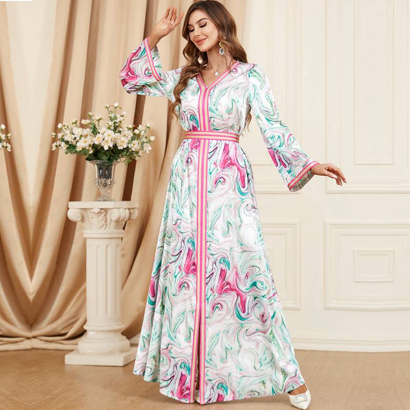 Middle East Arab Moroccan Printed Caftan Kaftan Dress