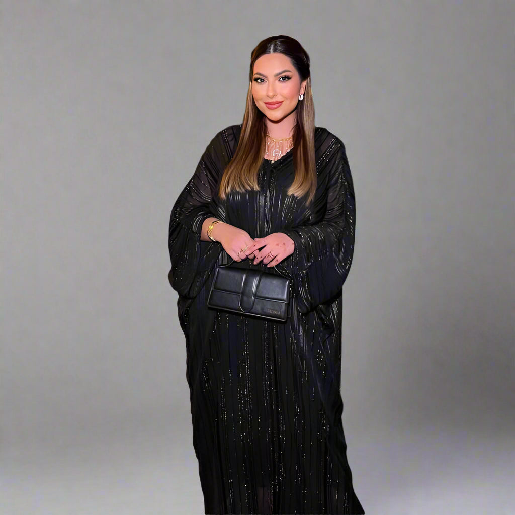 2 Pieces Set Shining Jacquard Muslim Women Abaya Dress With Inner Sleeveless Dress