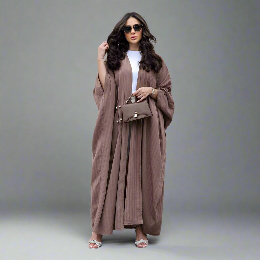 Muslim Women Free Size Stripe Cardigan Open Abaya Dress