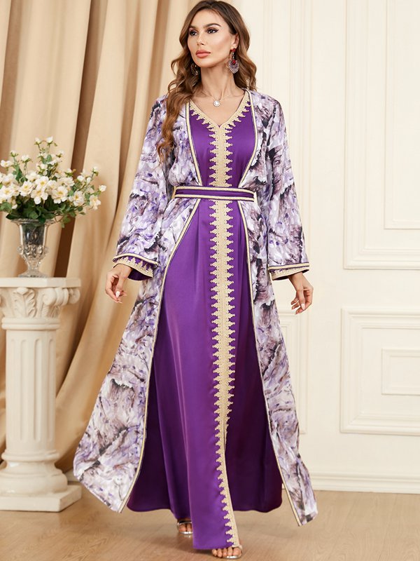 Medium Purple 2 Pieces Set Arab Women Caftan Kaftan Dress For Eid, Eve Urgarment Medium Purple 2 Pieces Set Arab Women Caftan Kaftan Dress For Eid, Eve Urgarment