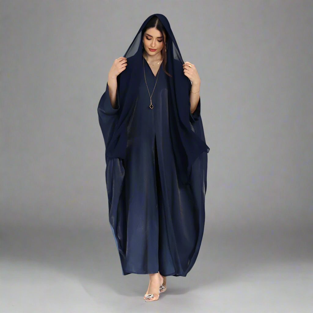 Satin Batwing Sleeve Farasha Cardigan Open Abaya Dress