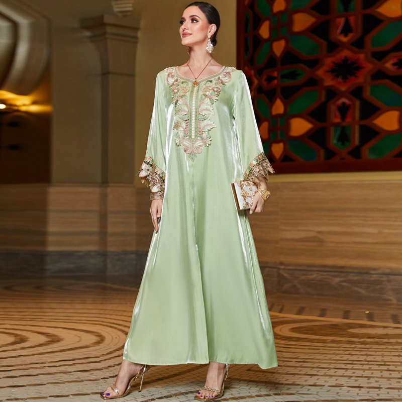 Lace Embroidery Silky Luster Caftan Kaftan Dress