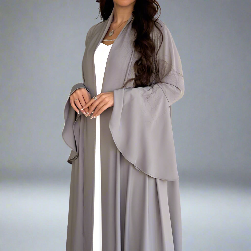 Muslim Women Ruffle Sleeve Cardigan Open Abaya Dress