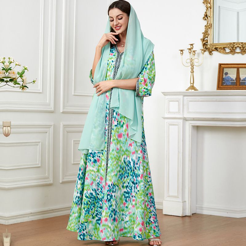 Muslim Women Floral Printed Kaftan Dress