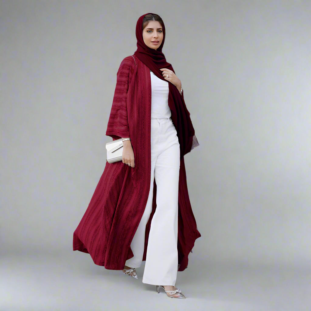 Muslim Women Vintage Knitted Open Cardigan Abaya Dress