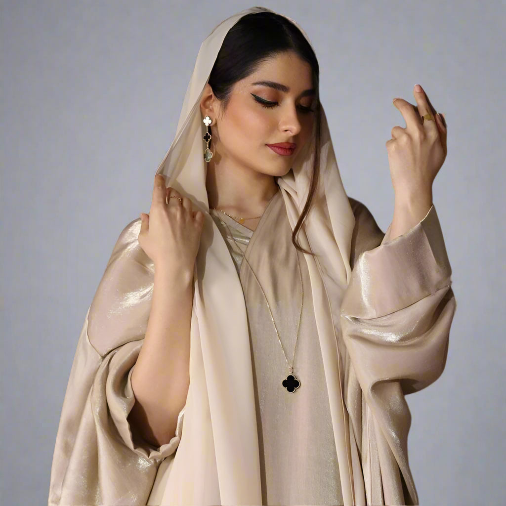 Satin Batwing Sleeve Farasha Cardigan Open Abaya Dress