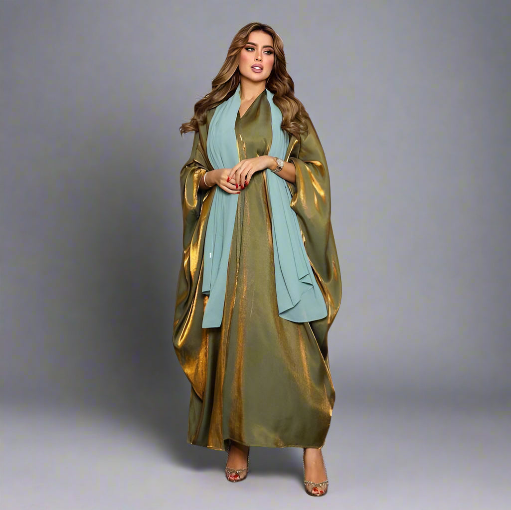 With Hijab Batwing Sleeve Farasha Cardigan Open Abaya Dress For Muslim Women
