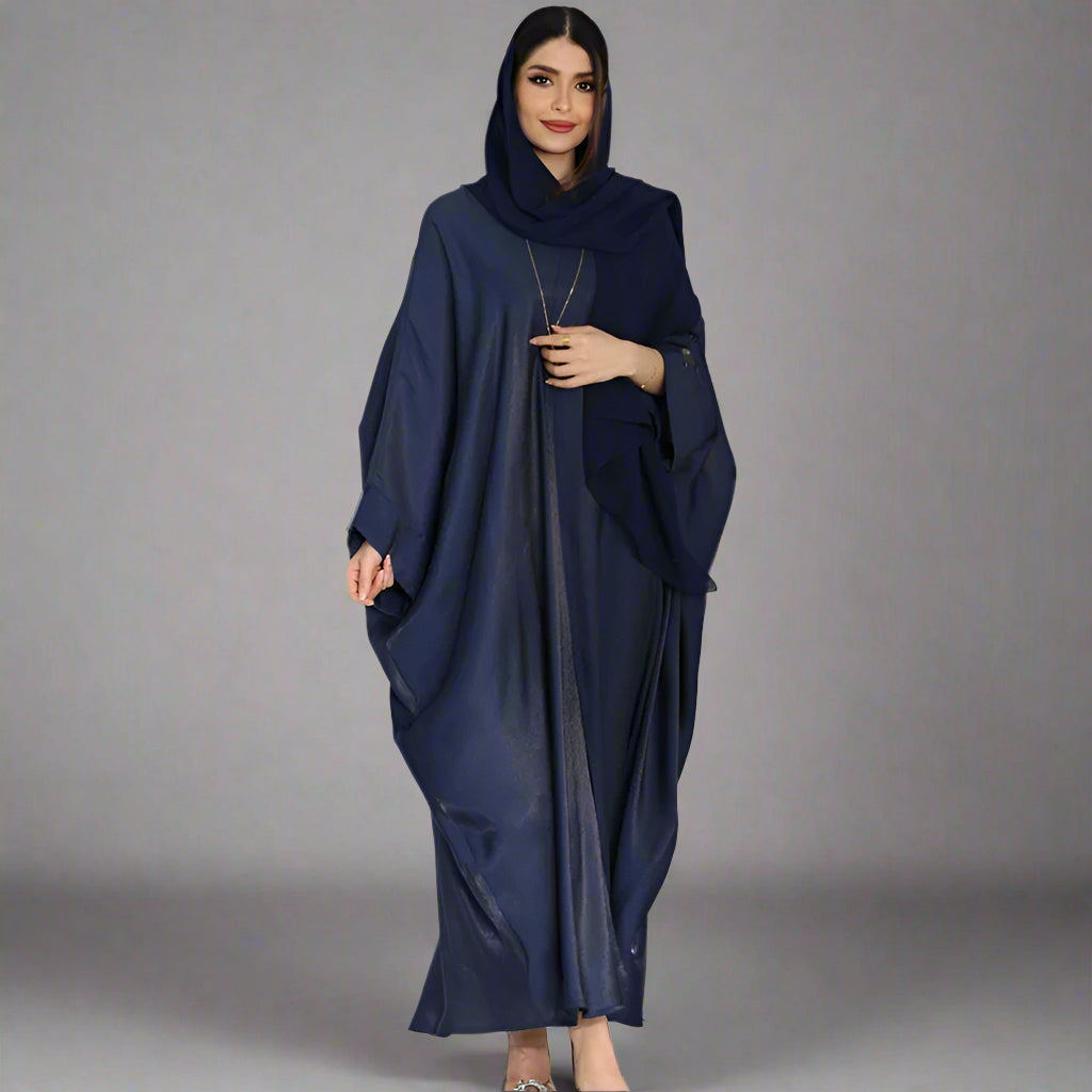 Satin Batwing Sleeve Farasha Cardigan Open Abaya Dress