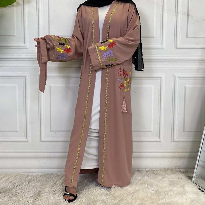 Muslim Women Embroidery Open Abaya Dress