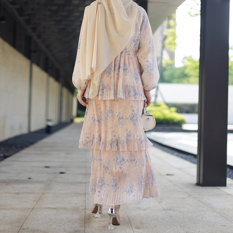 Cute Chiffon Flower Printed Long Abaya Dress
