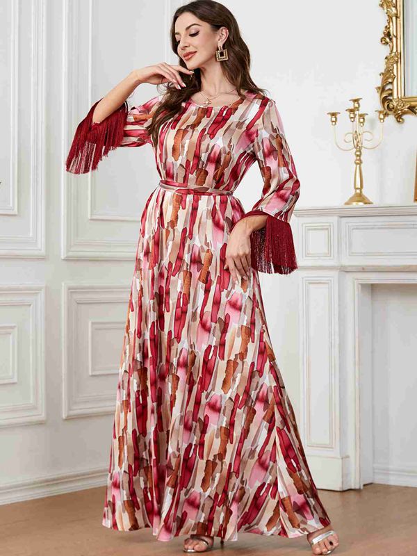 Muslim Women Tassel Printed Caftan Kaftan Dress