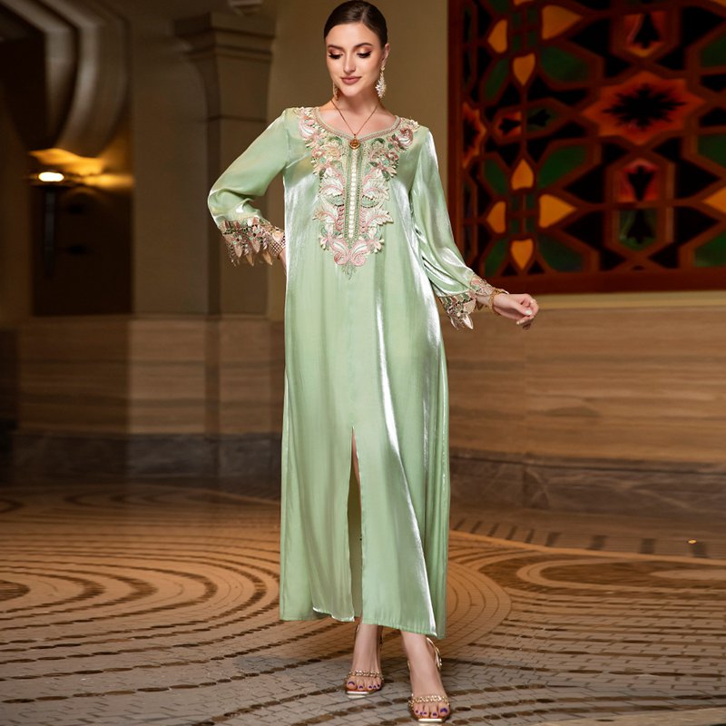 Lace Embroidery Silky Luster Caftan Kaftan Dress