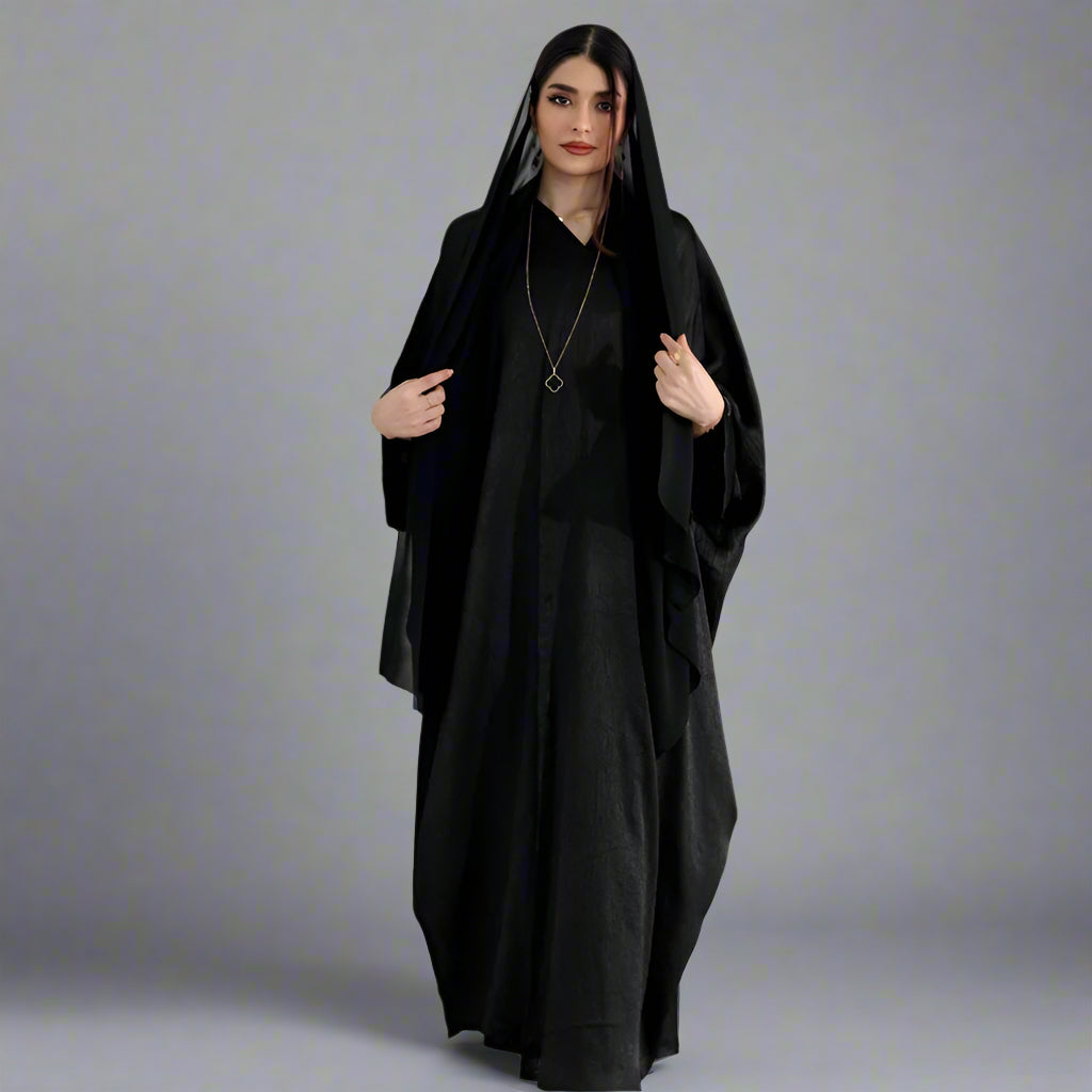 Satin Batwing Sleeve Farasha Cardigan Open Abaya Dress