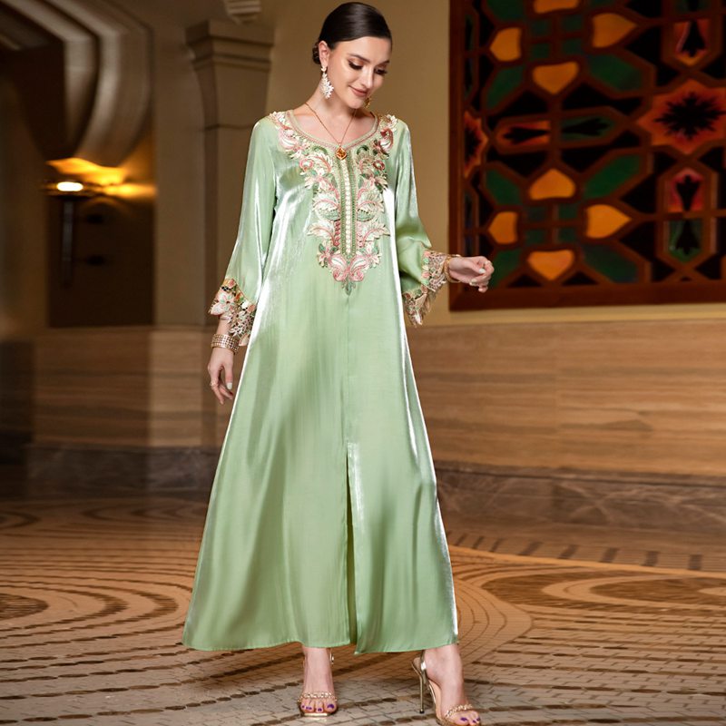 Lace Embroidery Silky Luster Caftan Kaftan Dress