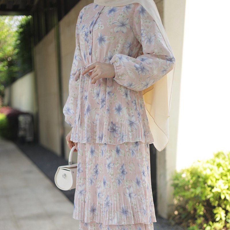 Cute Chiffon Flower Printed Long Abaya Dress