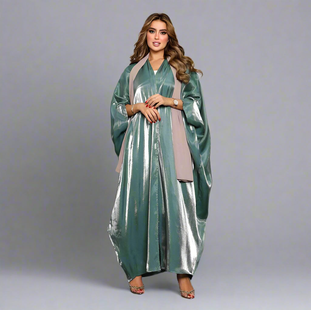 With Hijab Batwing Sleeve Farasha Cardigan Open Abaya Dress For Muslim Women