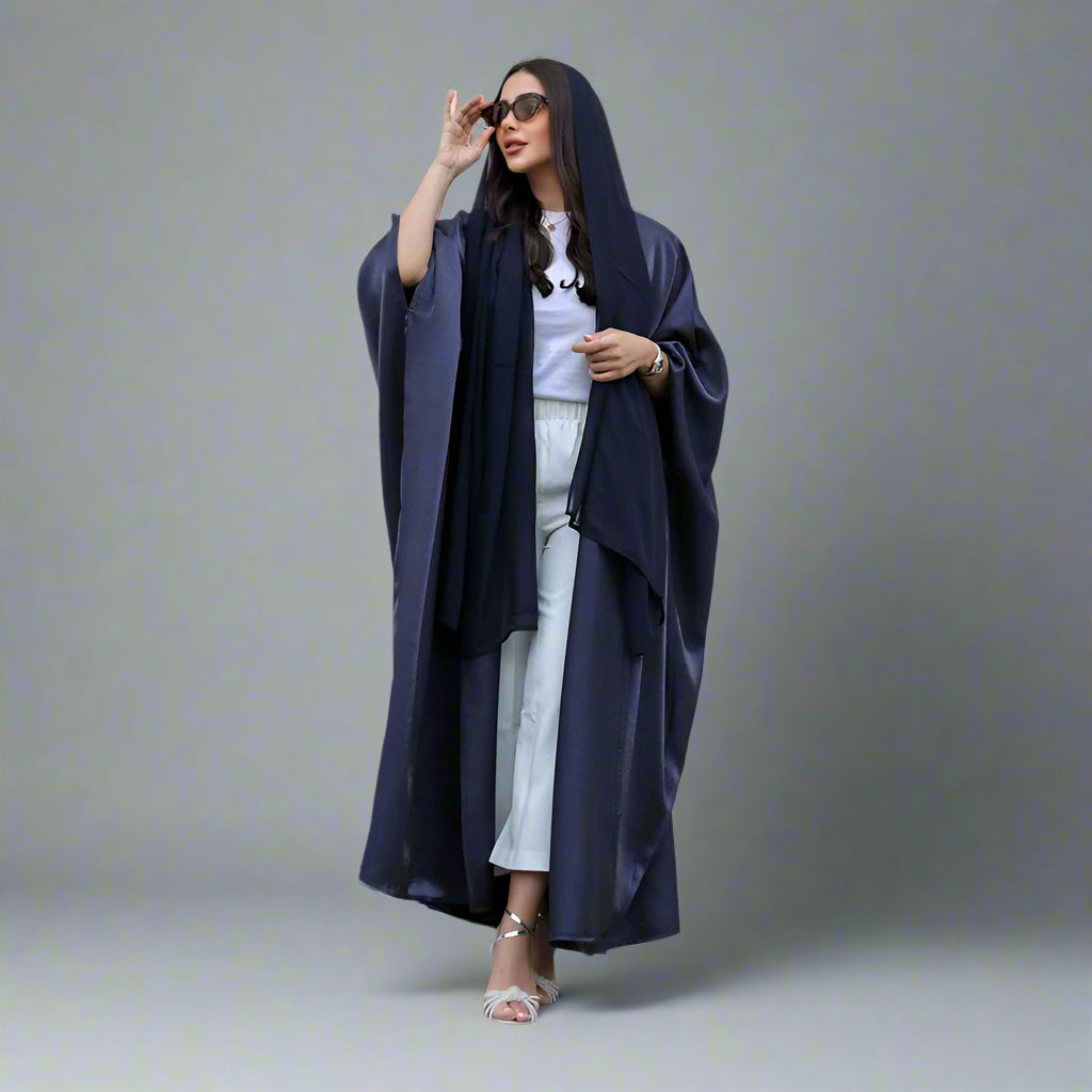 With Hijab Batwing Sleeve Farasha Cardigan Open Abaya Dress For Muslim Women