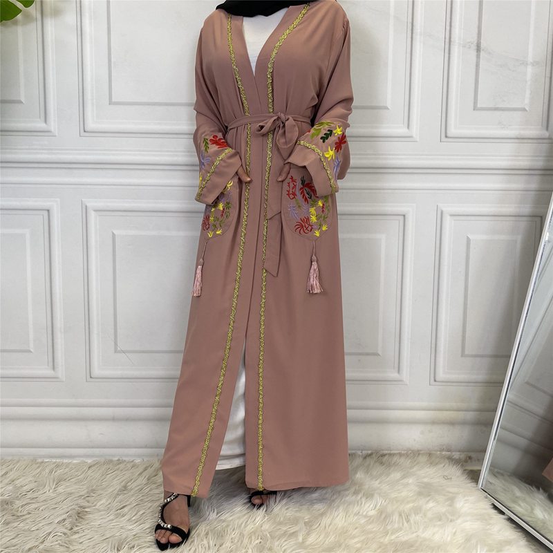 Muslim Women Embroidery Open Abaya Dress