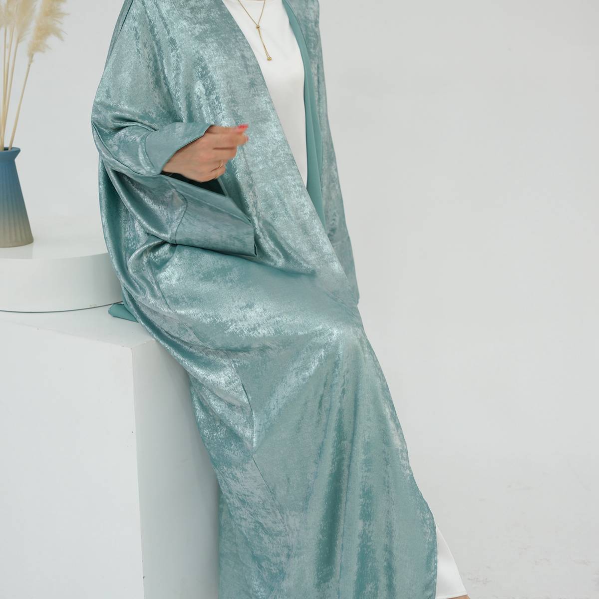 Bronzing Fabric Muslim Women Cardigan Open Abaya Dress