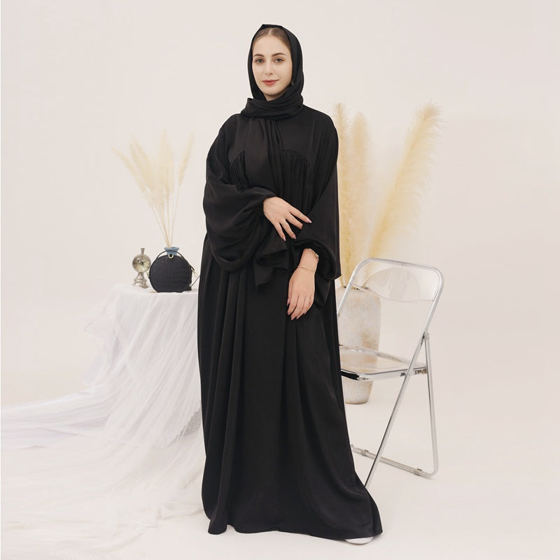 11 Color Options Satin Long Robe Abaya Dress With Pocket