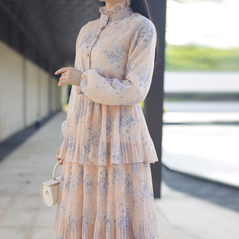 Cute Chiffon Flower Printed Long Abaya Dress