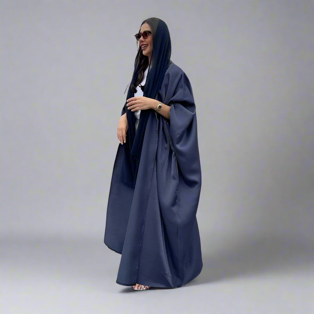 With Hijab Batwing Sleeve Farasha Cardigan Open Abaya Dress For Muslim Women