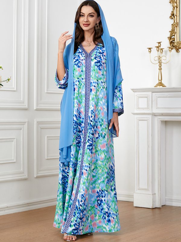 Muslim Women Floral Printed Kaftan Dress