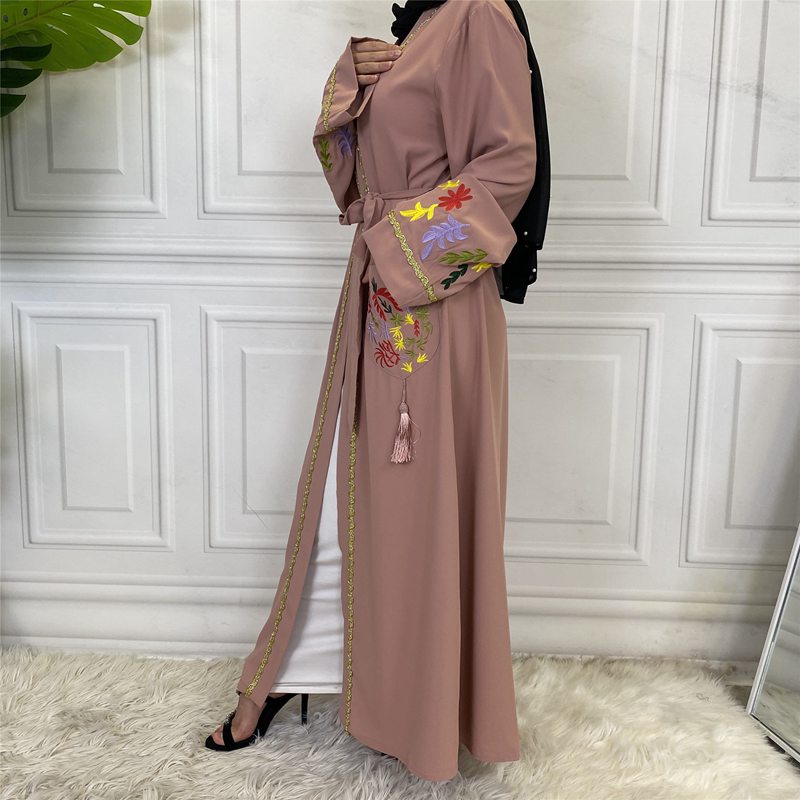 Muslim Women Embroidery Open Abaya Dress