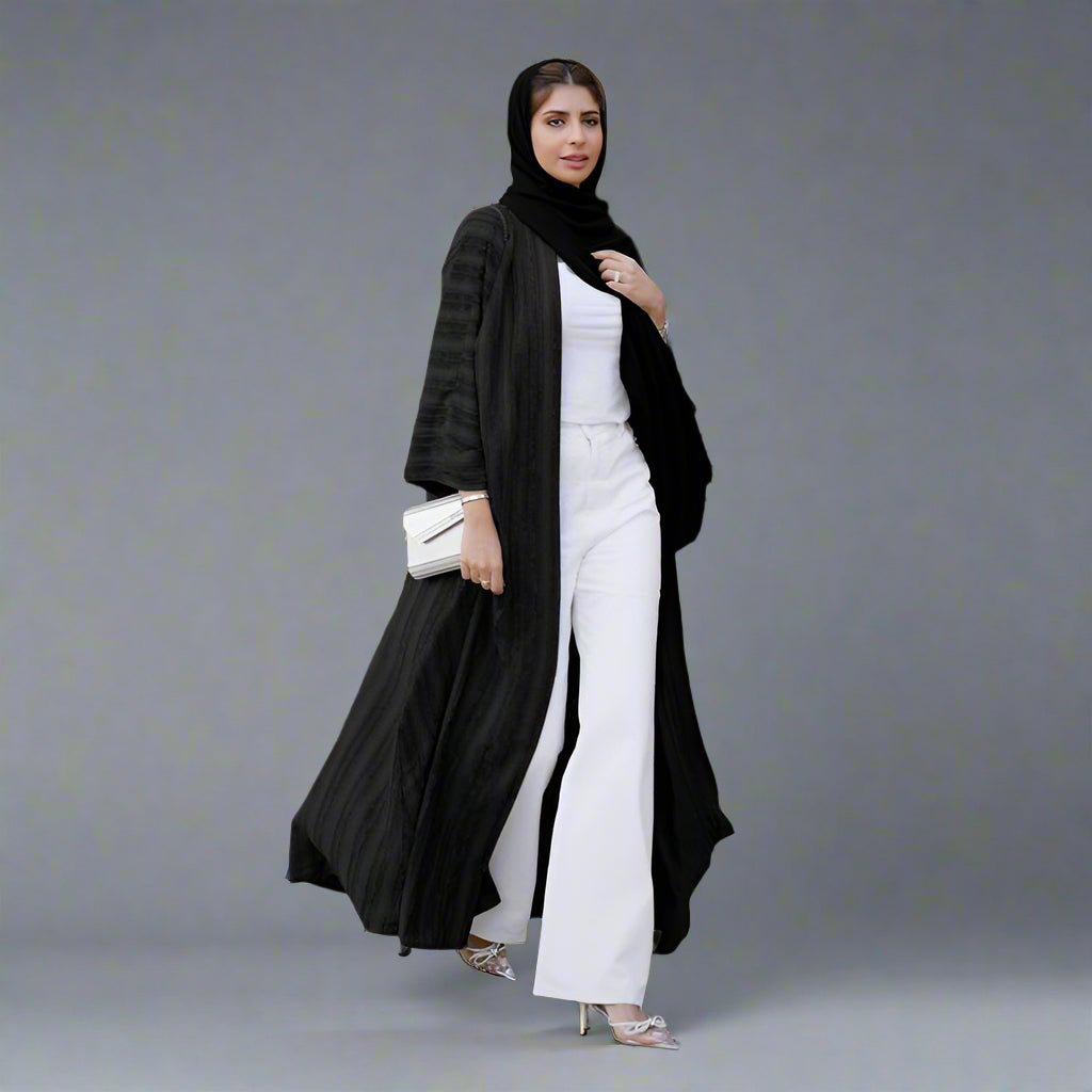 Muslim Women Vintage Knitted Open Cardigan Abaya Dress