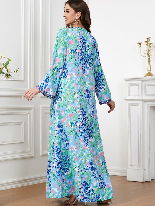 Muslim Women Floral Printed Kaftan Dress