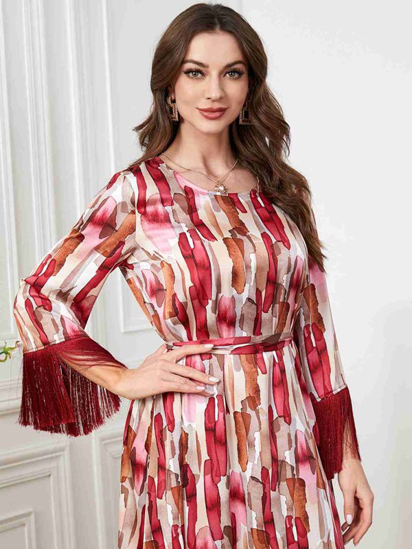 Muslim Women Tassel Printed Caftan Kaftan Dress
