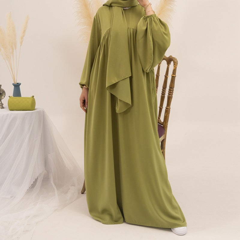 11 Color Options Satin Long Robe Abaya Dress With Pocket
