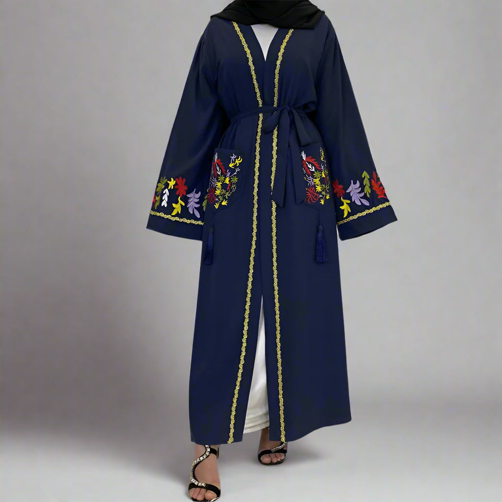 Muslim Women Embroidery Open Abaya Dress