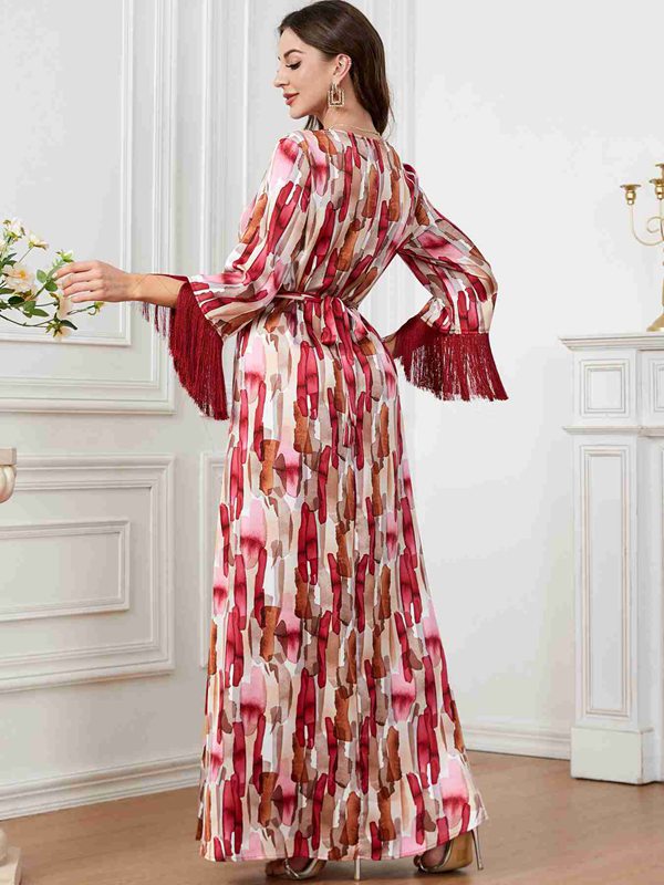 Muslim Women Tassel Printed Caftan Kaftan Dress