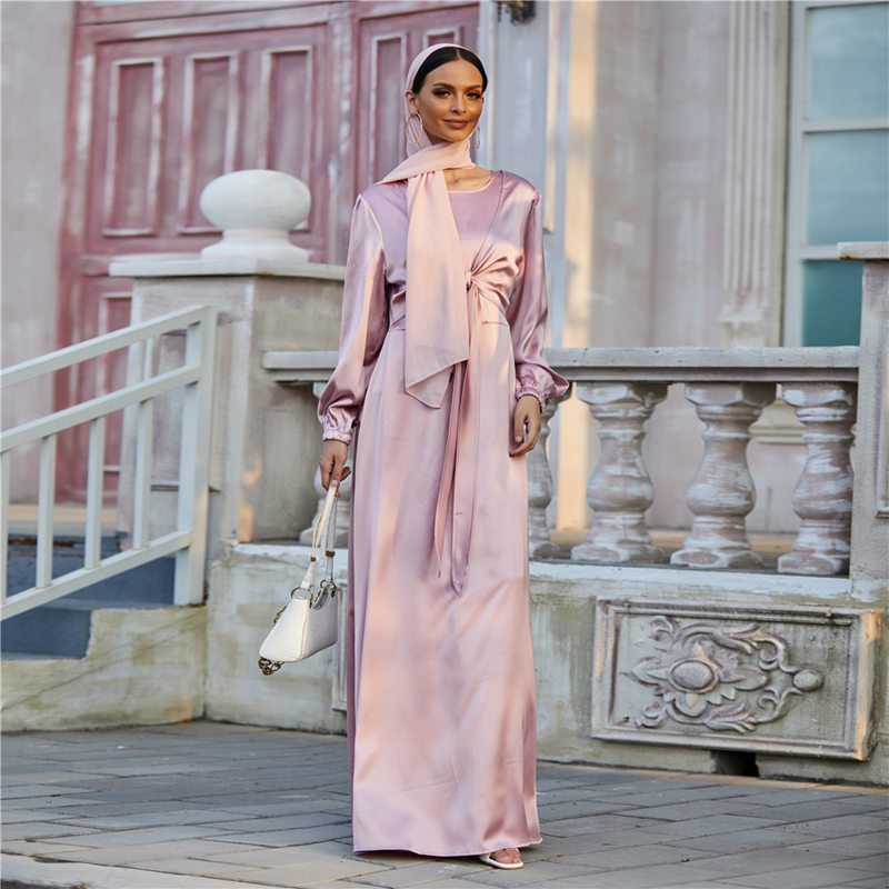 Muslim Women Elegant Satin Abaya Dress