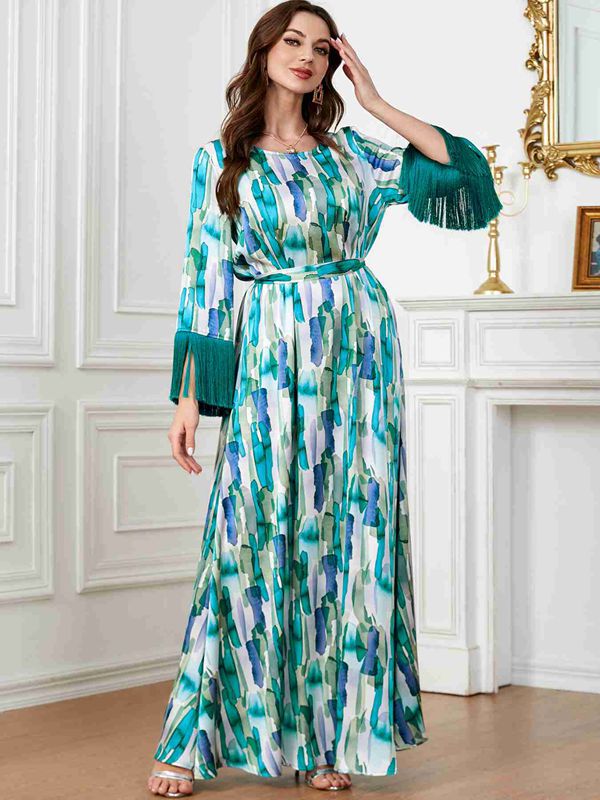 Muslim Women Tassel Printed Caftan Kaftan Dress