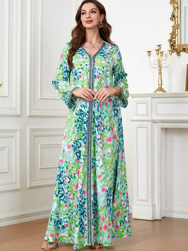 Muslim Women Floral Printed Kaftan Dress