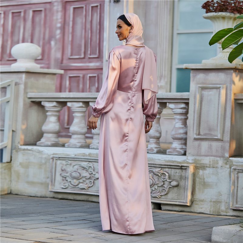 Muslim Women Elegant Satin Abaya Dress