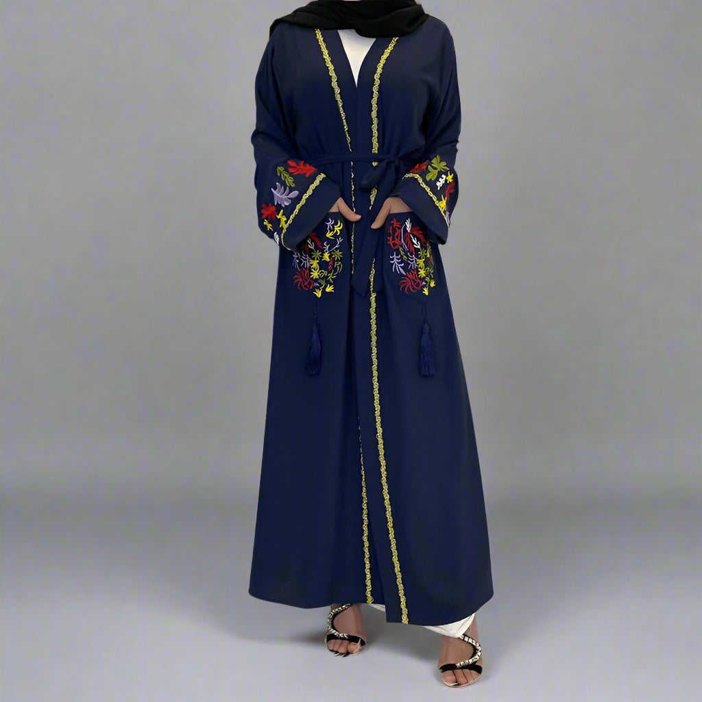 Muslim Women Embroidery Open Abaya Dress
