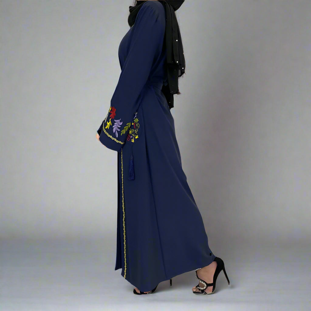Muslim Women Embroidery Open Abaya Dress