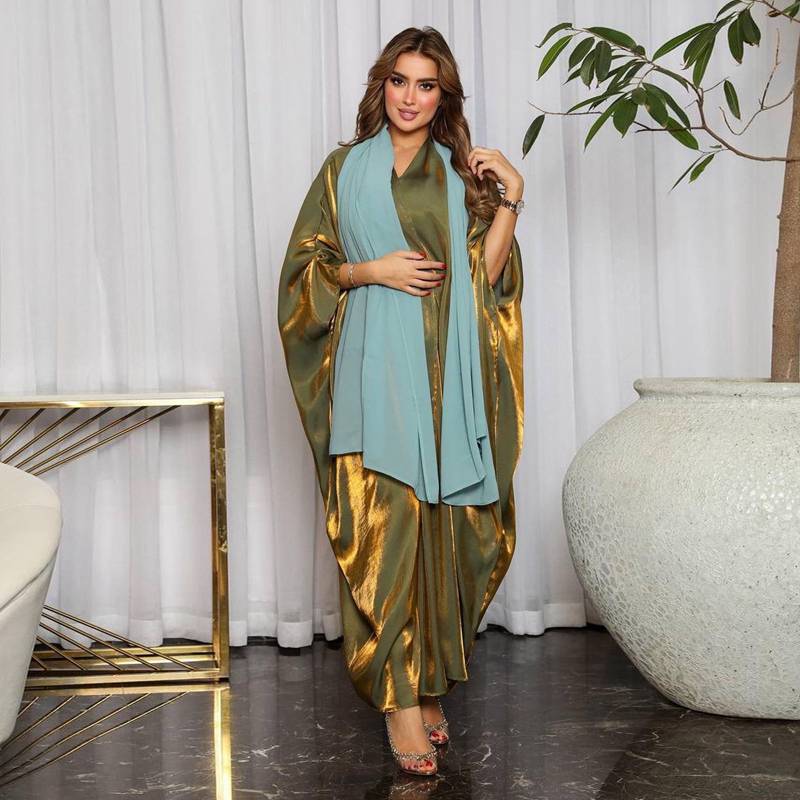 With Hijab Batwing Sleeve Farasha Cardigan Open Abaya Dress For Muslim Women