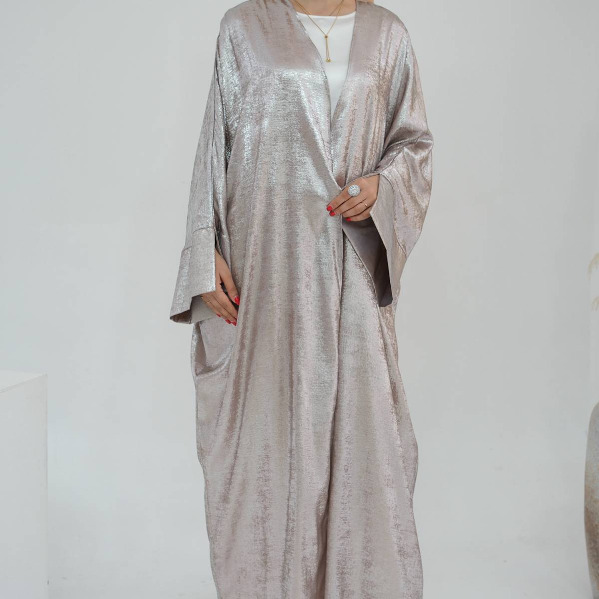 Bronzing Fabric Muslim Women Cardigan Open Abaya Dress