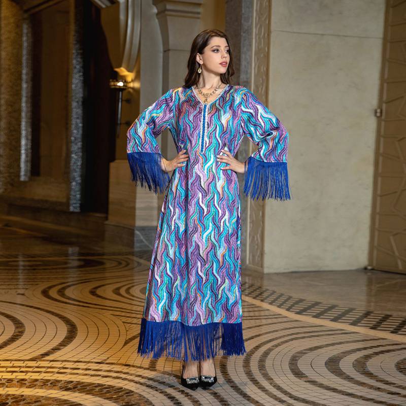 Taseel Printed EID Dress Middle East Arab Caftan Kaftan Dress Jalabiya