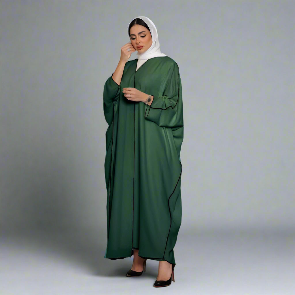 Muslim Women Solid Color Cardigan Open Abaya Dress Free Size