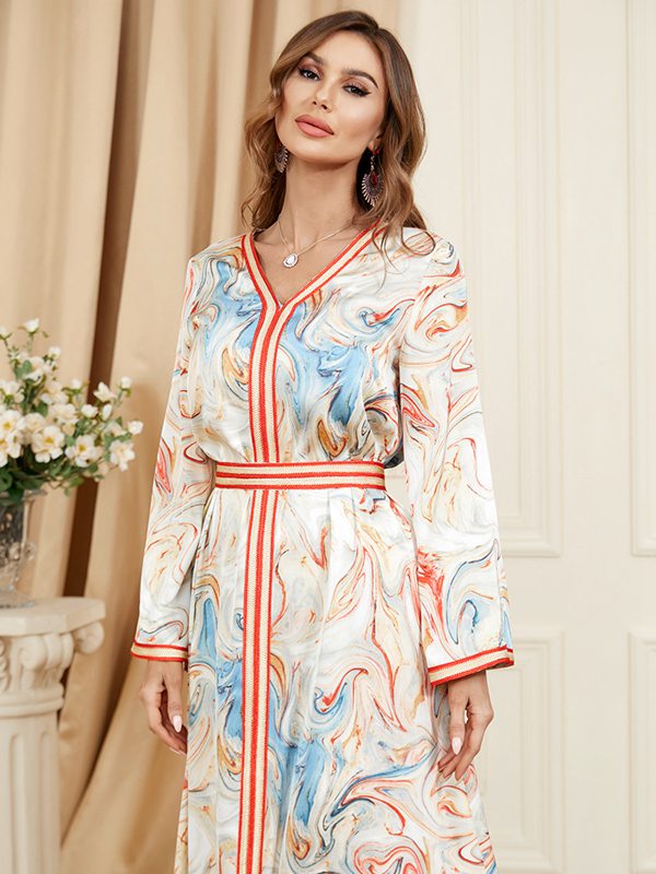 Middle East Arab Moroccan Printed Caftan Kaftan Dress