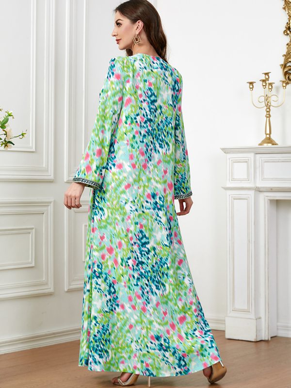 Muslim Women Floral Printed Kaftan Dress