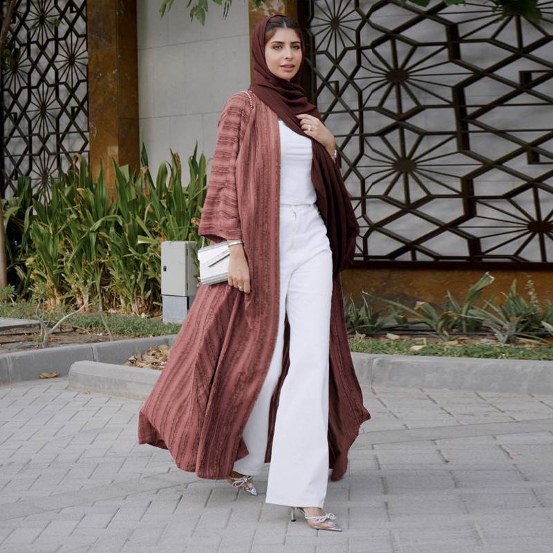 Muslim Women Vintage Knitted Open Cardigan Abaya Dress
