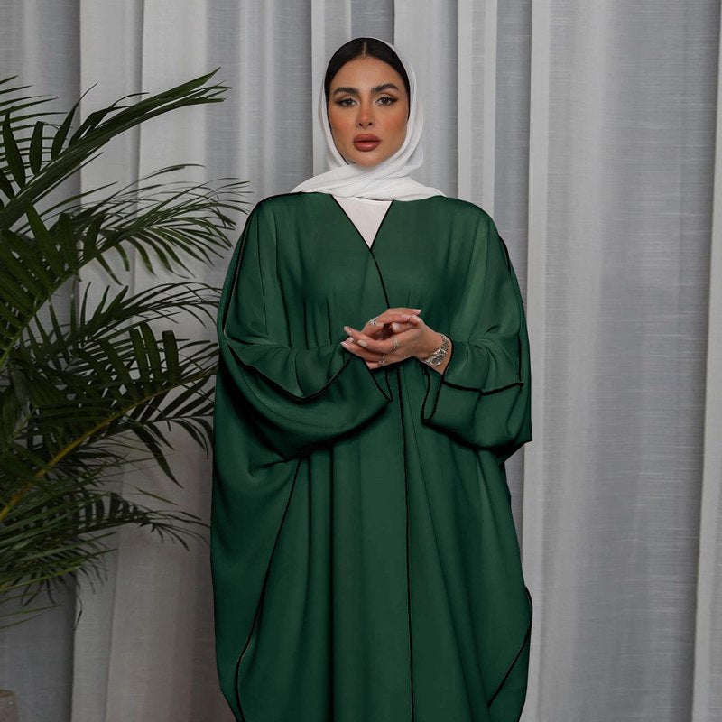 Muslim Women Solid Color Cardigan Open Abaya Dress Free Size